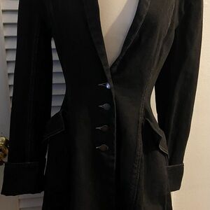 Norma Kamali Black denim Fitted coat with Front Buttons, vintage